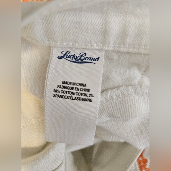 Lucky Brand White Embroidered Charlie Capri Jeans Boho Orange Stitching Size 0 - Picture 5 of 10